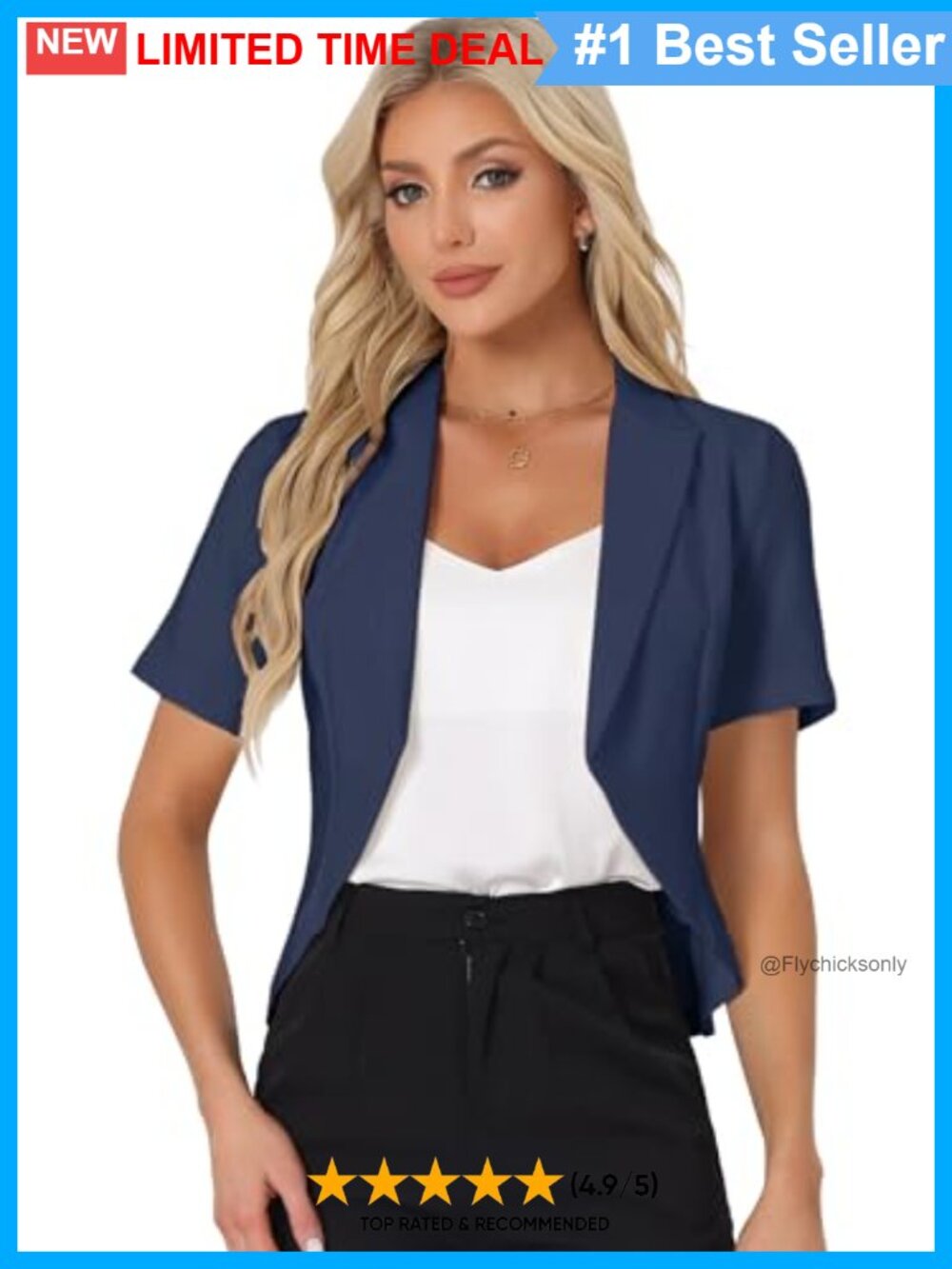 Women's Short Sleeve Open Front Cropped Blazer Business Casual Notch Collar
